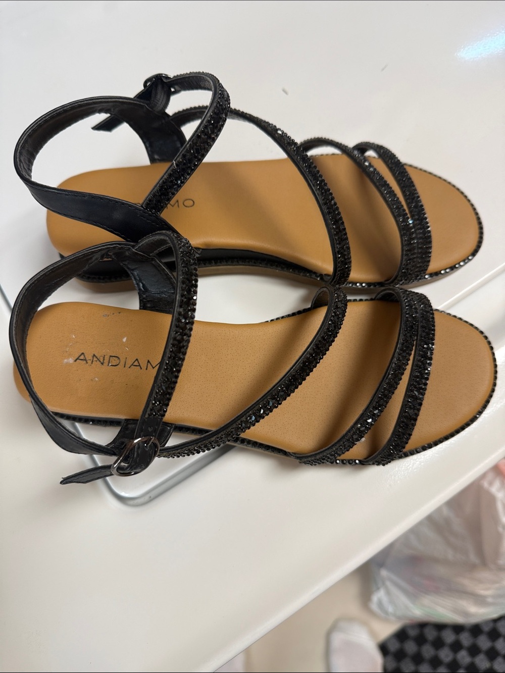 Andiamo Black Crystal-Strap Women's Sandals
